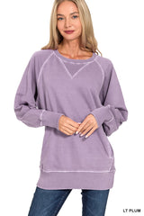 Ribbed Hem Pullover Crewneck