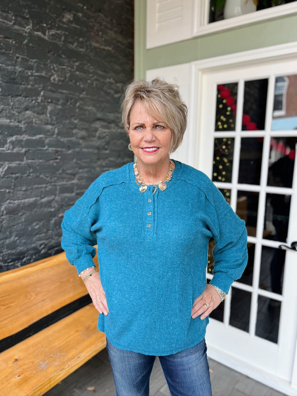 Exposed Seam Henley Sweater