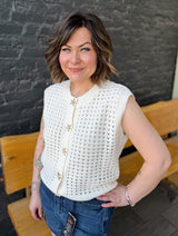 Ivory Sweater Vest With Gold Sea Star Buttons