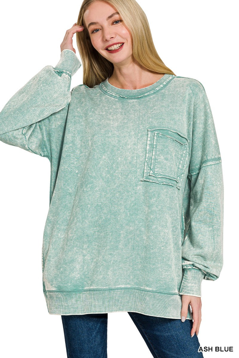 Acid Wash French Terry Pocket Pullover