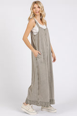 Moss Green Wide Leg Ankle Detail Overalls