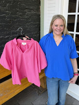 Bubble Sleeve Seersucker Top