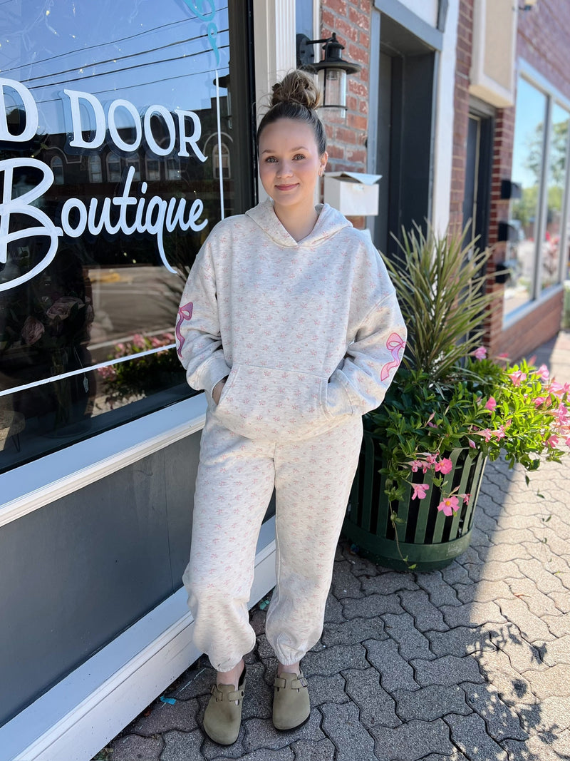 Ditzy Floral Sweatpant With Pink Bows