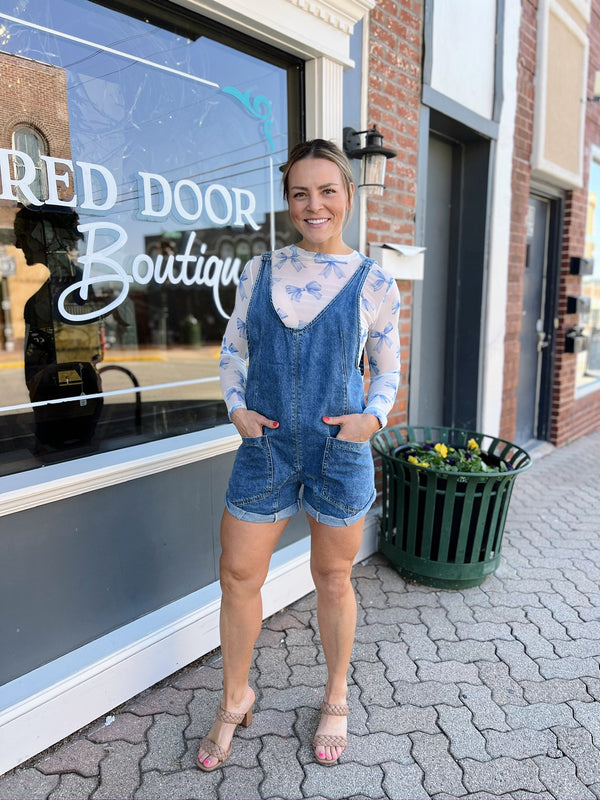 Mineral Washed Denim Romper with Pockets