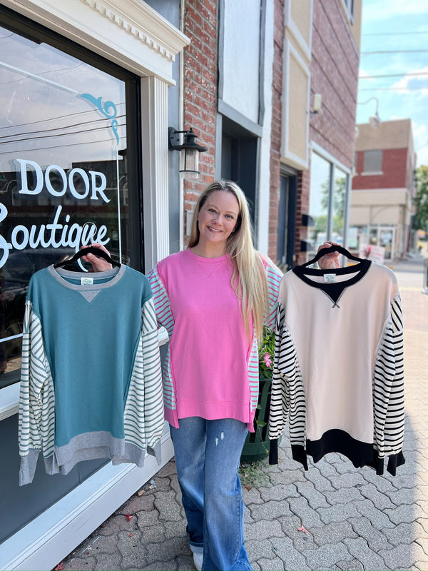 Oversized Striped Casual Striped Crewneck