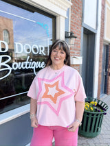 Blush Tee with Star Design Patches
