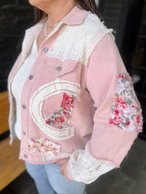Pink Oversized Balloon Sleeve Patch Detail Denim Jacket