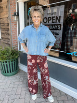 Burgundy Floral Printed Pants