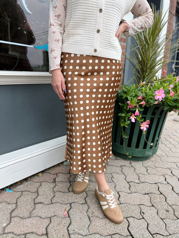 Brown Polkadot Midi Skirt
