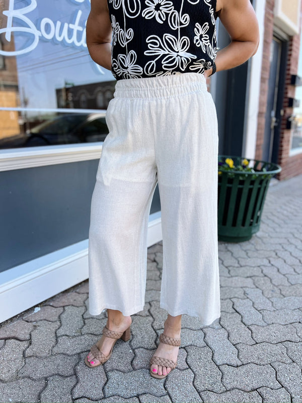 Oatmeal Linen Wide Leg Pants