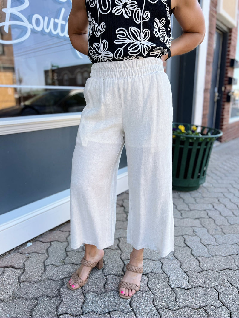 Oatmeal Linen Wide Leg Pants