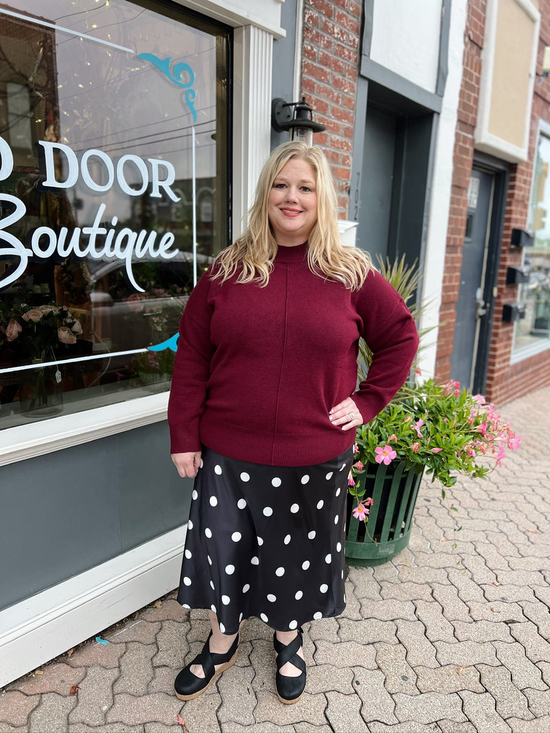 Curvy Black Polka Dot Midi Skirt