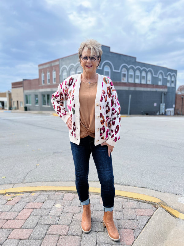 Cream Multi Leopard Button Cardigan