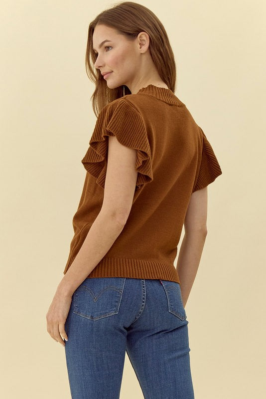 Ruffled Cap Sleeve Sweater Top