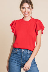 Ruffled Cap Sleeve Sweater Top