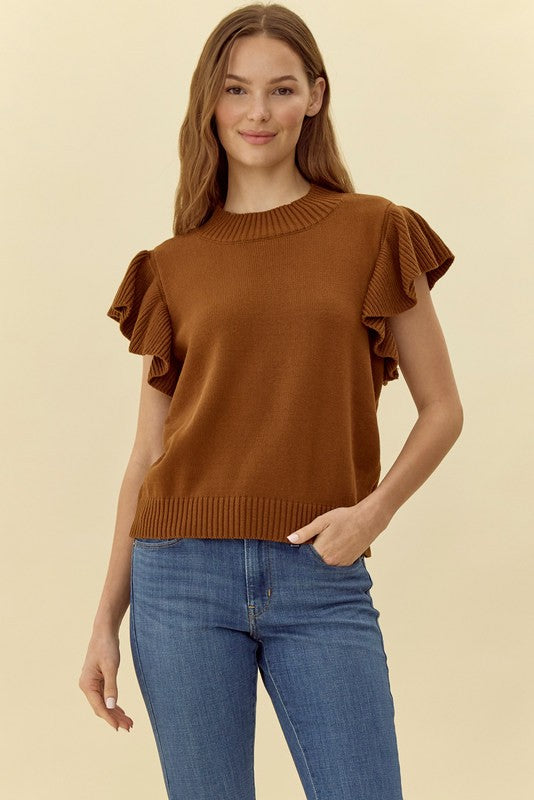 Ruffled Cap Sleeve Sweater Top