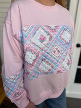 Pink Quilted Patchwork Crewneck
