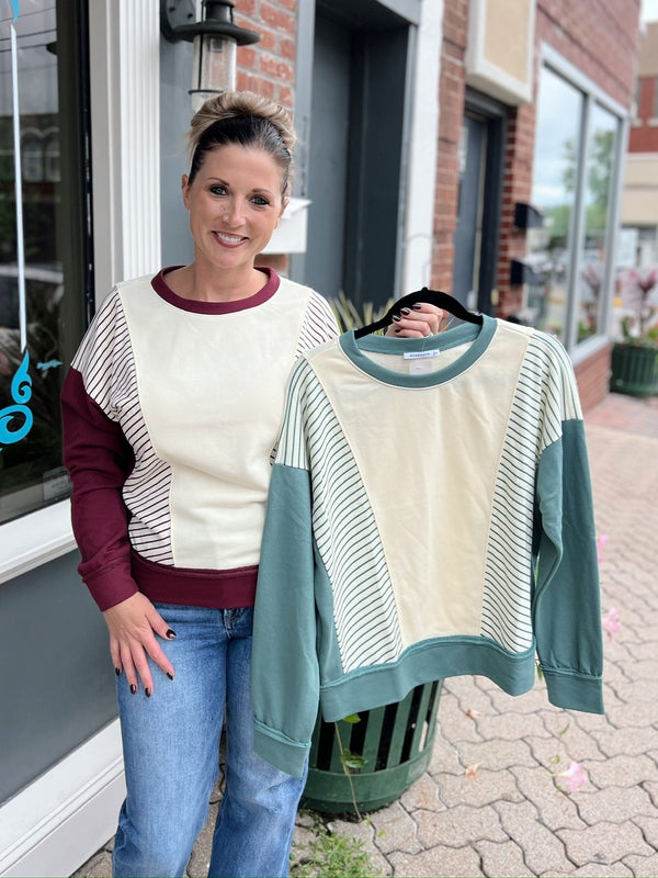 Striped Color Block Crewneck