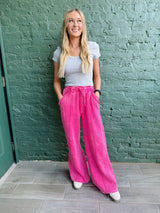 Acid Wash Fleece Pintuck Wide Leg Pants