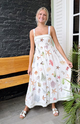 Cream Nautical Print Midi Dress