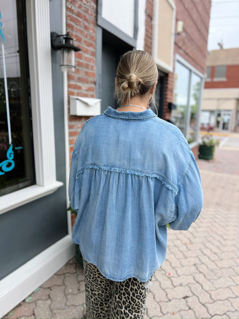 Denim Collared Button Down Top