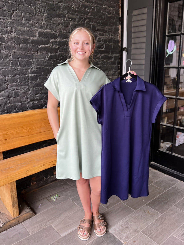 Solid Navy Collared Soft Dress