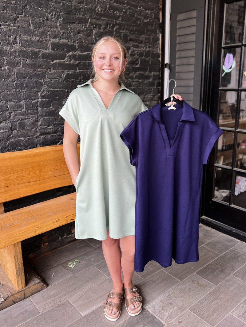 Solid Navy Collared Soft Dress