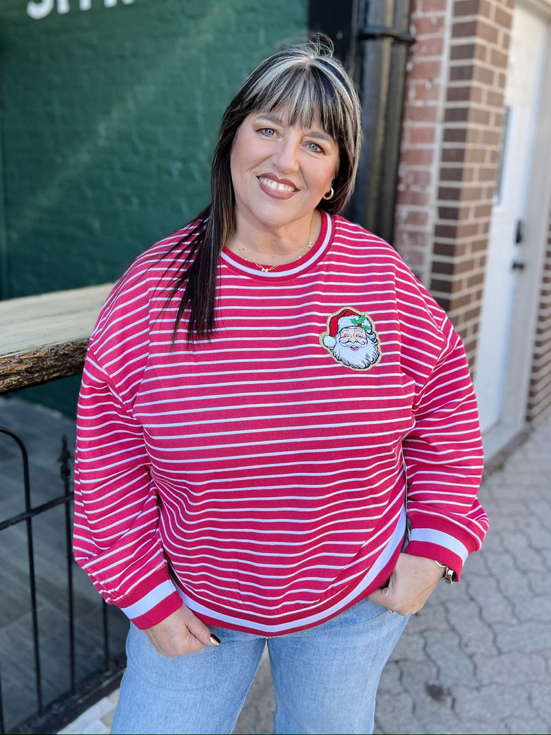Red And White Stripe Santa Crewneck