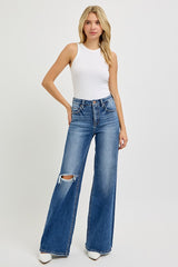 Annie's High Rise Dark Wash Straight Fit Distressed Jeans