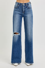 Annie's High Rise Dark Wash Straight Fit Distressed Jeans