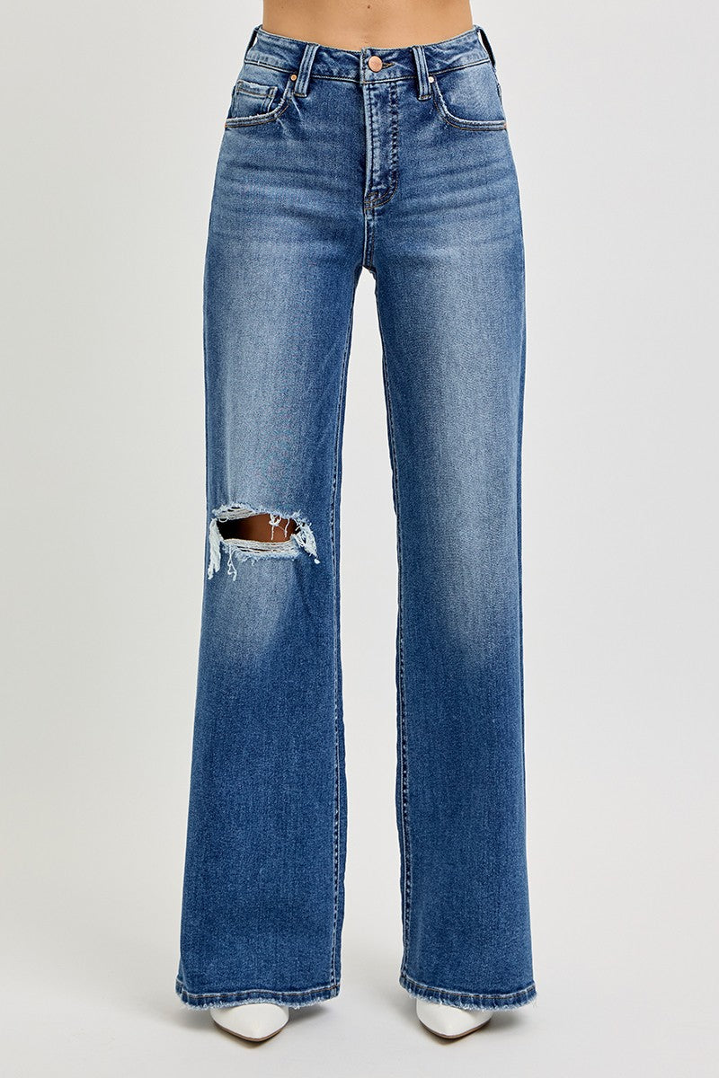 Annie's High Rise Dark Wash Straight Fit Distressed Jeans