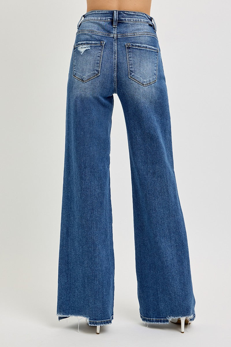 Annie's High Rise Dark Wash Straight Fit Distressed Jeans