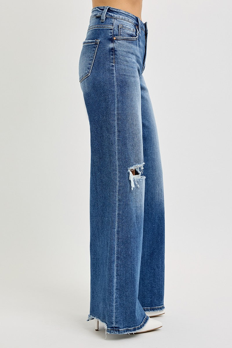 Annie's High Rise Dark Wash Straight Fit Distressed Jeans