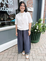 Crinkled Wide Leg Lace Trim Pants