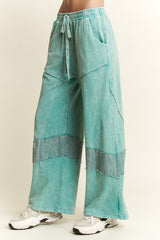 Mineral Washed Denim Patch Wide Leg Pants