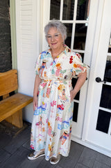 Ivory Button Down Summer Beach Print Dress