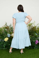 Curvy Tiered V-Neck Cap Sleeve Midi Dress