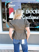 Black/Brown Gingham Peplum Top