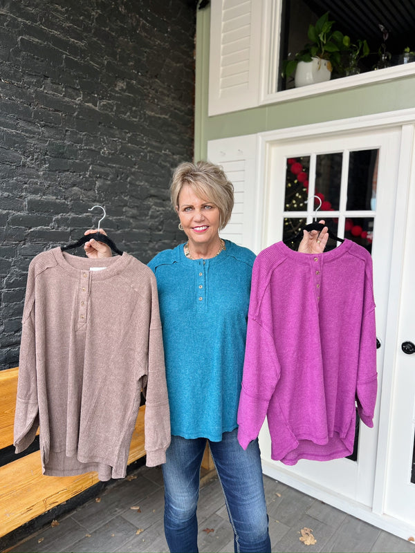 Exposed Seam Henley Sweater