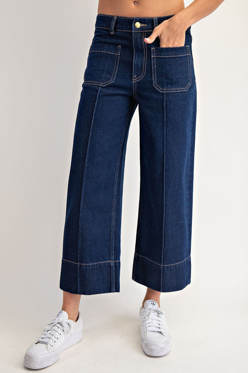 Dark Denim Cropped Wide Leg Jeans