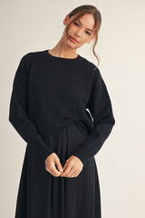 Black Long Sleeve Knot Accent Sweater