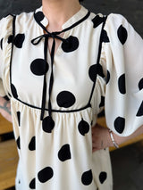 Cream 3/4 Sleeve Polka Dot Dress