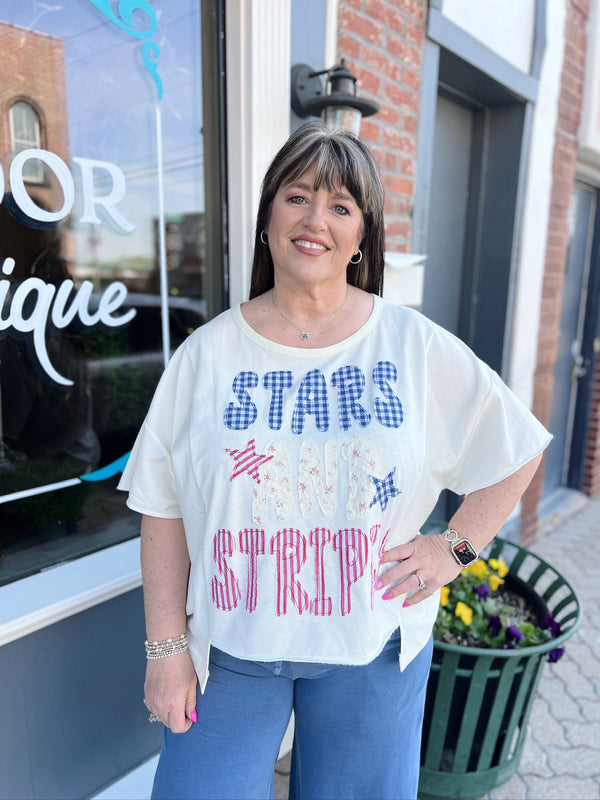 Cream Stars & Stripes Patchwork Short Sleeve