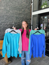 Ribbed Hem Pullover Crewneck