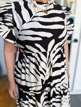 Black Palm Print Midi Dress