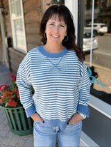 Blue V Stitch Stripe Sweater