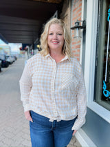 Curvy Tan Gingham Button Up