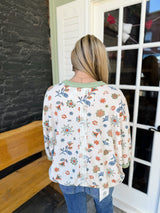 Sage Floral Waffle Knit Short Sleeve Top