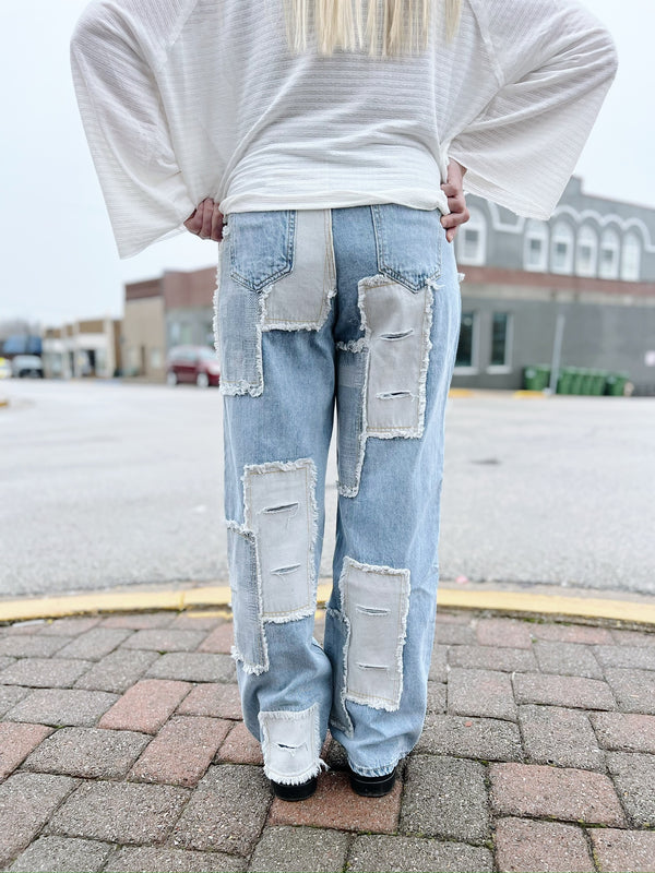 Denim Multi Patch High Rise Jeans