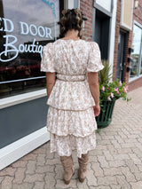 Taupe Horse Toile Ruffle Midi Dress